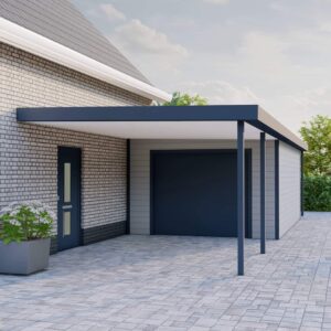 Kunststof aanbouw garage vlakdak met carport Kunststof aanbouw garage vlakdak met carport