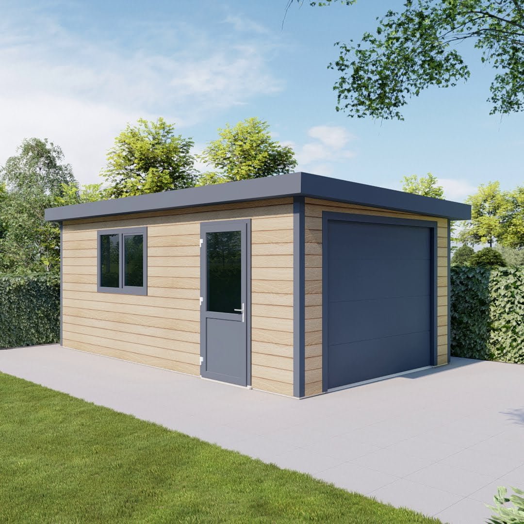 Kunststoffgarage Flachdach eiche anthrazit