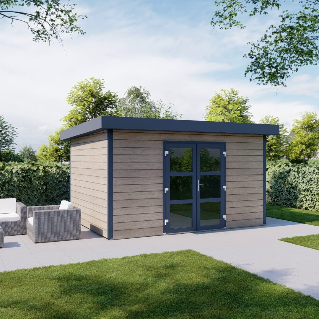 Kunststoff Gartenhaus Milano Doppeltür Anteak Anthrazit