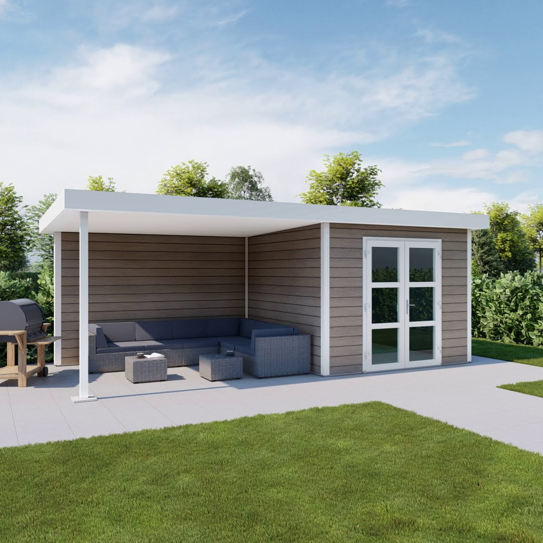 _milano_veranda_HG_DD_anteak_weiß Gartenhaus Milano mit Veranda Hochglas Doppeltür anteak weiß