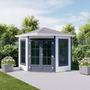 Vijfhoek tuinhuis Valencia dubbele deur hoog glas Vijfhoek tuinhuis Valencia dubbele deur hoog glas