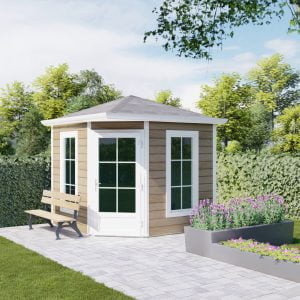 Vijfhoek tuinhuis Valencia enkele deur hoog glas Vijfhoek tuinhuis Valencia enkele deur hoog glas