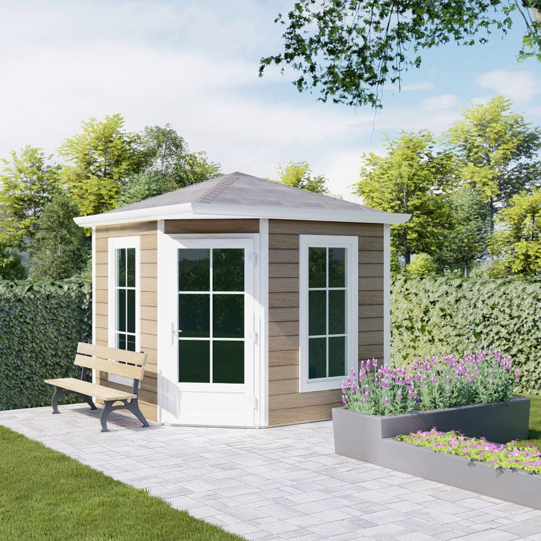 Kunststof tuinhuis Valencia hoogglas enkele deur eiken wit