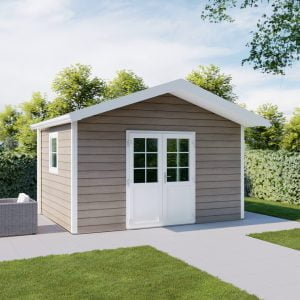 Kunststof tuinhuis Verona zadeldak luifel dubbele deur Kunststof tuinhuis Verona zadeldak luifel dubbele deur