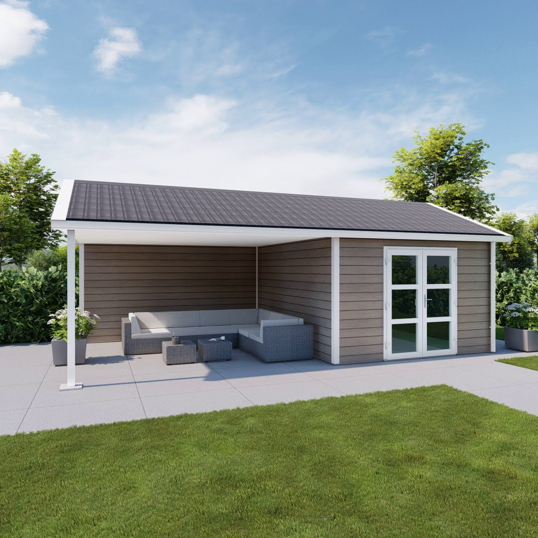 _verona_veranda_HG_DD_anteak_wit Kunststof tuinhuis Verona met veranda hoogglas dubbele deur anteak wit